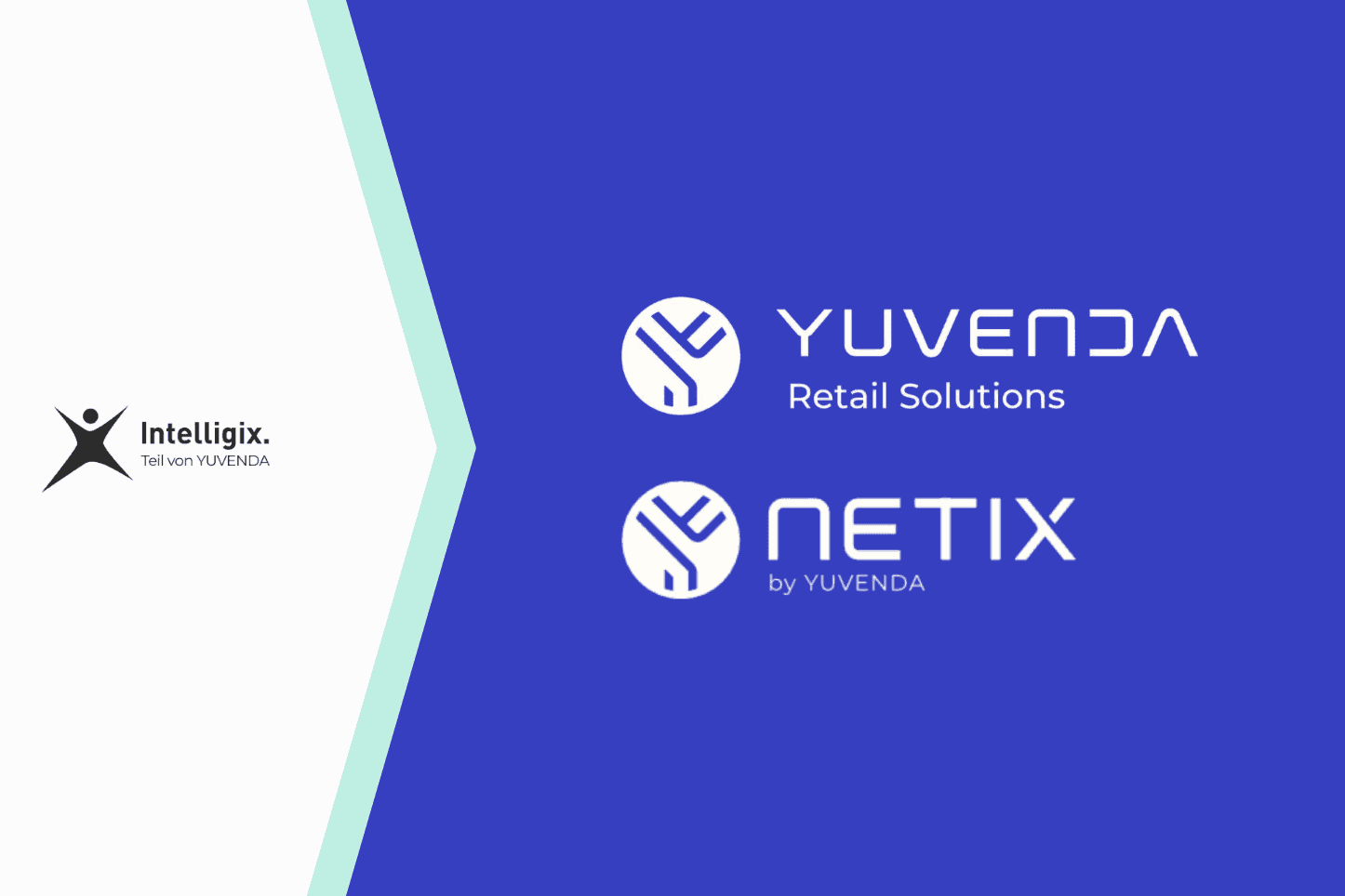 White and blue graphic displaying logos for Intelligenx, Yuveda Retail Solutions, and Netix.