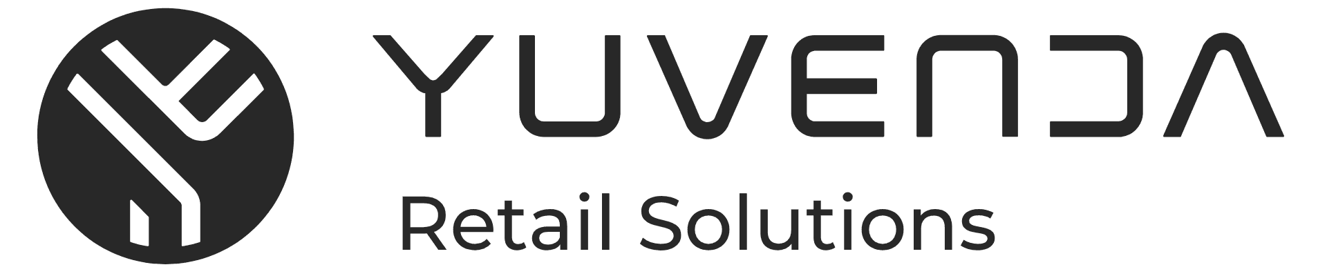YUVENDA Retail Solutions logo featuring an abstract, circular icon on a dark background.